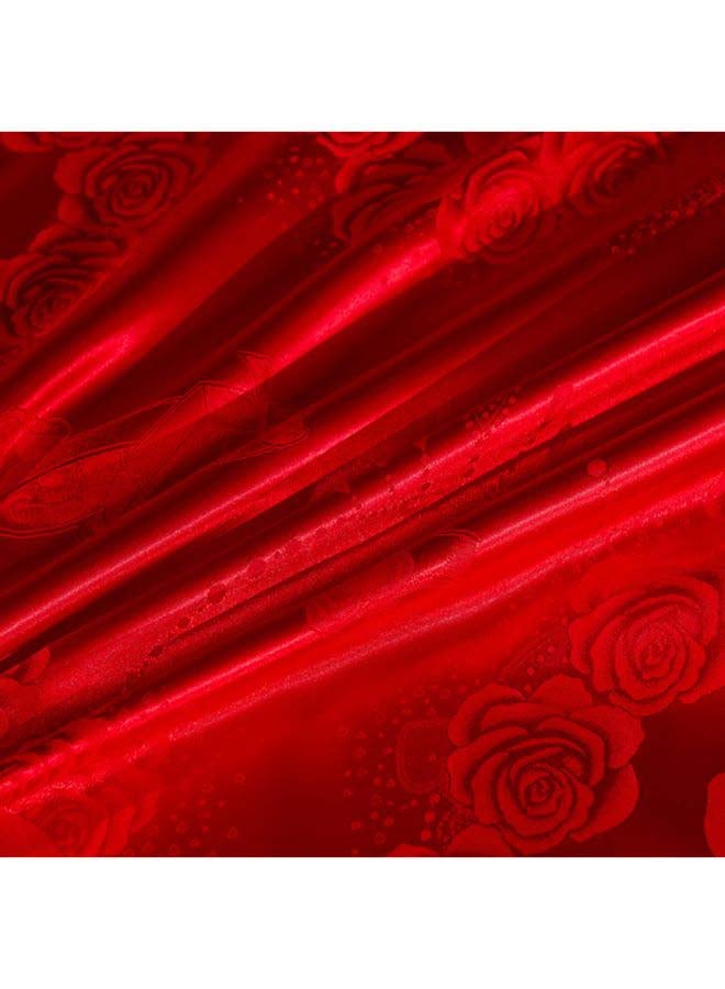 Beauenty - Luxury Jacquard Duvet Cover Set Polyester Red Jacquard Duvet Cover 200x230 Cm, Pillowcases 48x74 Cm, 1x Fitted Sheet 230x252cm - Image 1