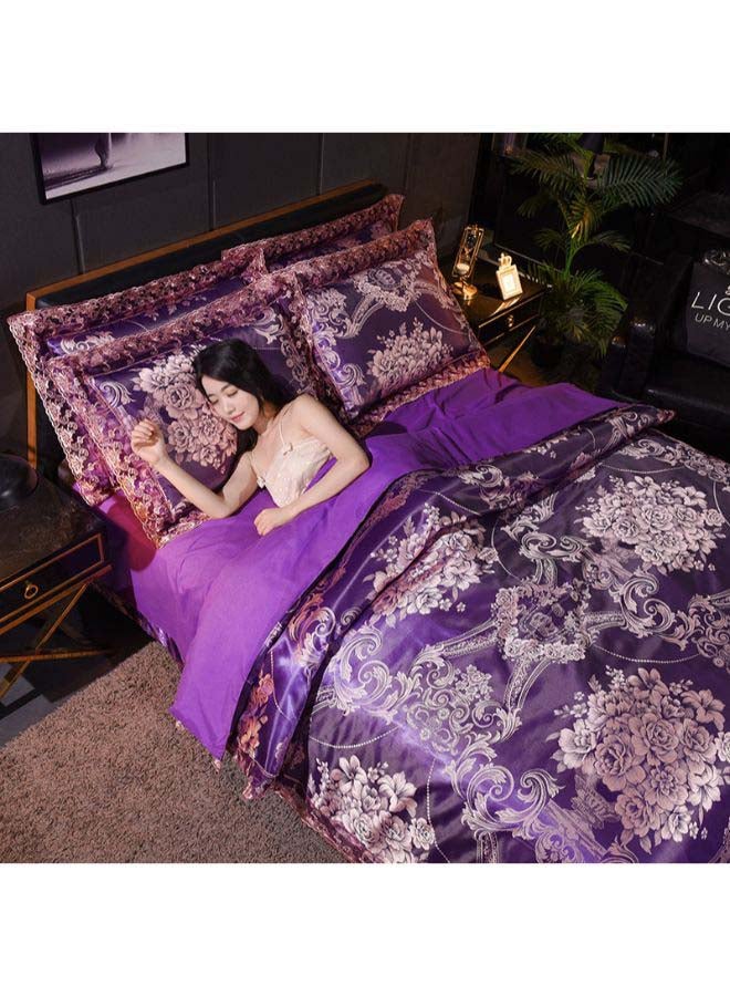 Beauenty Luxury Jacquard Duvet Cover Set Combination Purple Jacquard Duvet Cover 200x230 cm, Pillowcases 48x74 cm, Fitted Sheet 230x254cm - Image 1