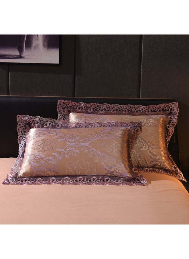 بيوينتي طقم أغطية لحاف مصنوعة من الجاكار الفاخر بوليستر بني/أرجواني Duvet Cover (150x200 Cm), Pillowcases (48x74 Cm), Fitted Sheet (200x235سم - Image 5
