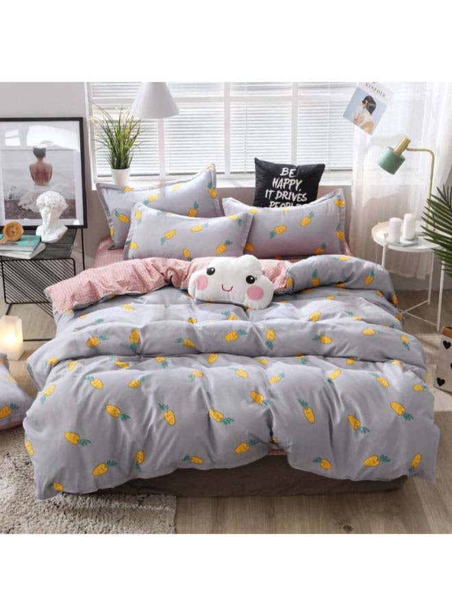 بيوينتي طقم غطاء لحاف شين تيان مزين بطبعة، من 4 قطع بوليستر رمادي/ أصفر/ أخضر - Image 1