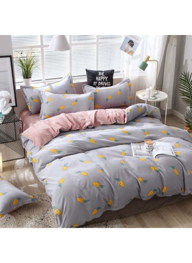 بيوينتي طقم غطاء لحاف شين تيان مزين بطبعة، من 4 قطع بوليستر رمادي/ أصفر/ أخضر - Image 2