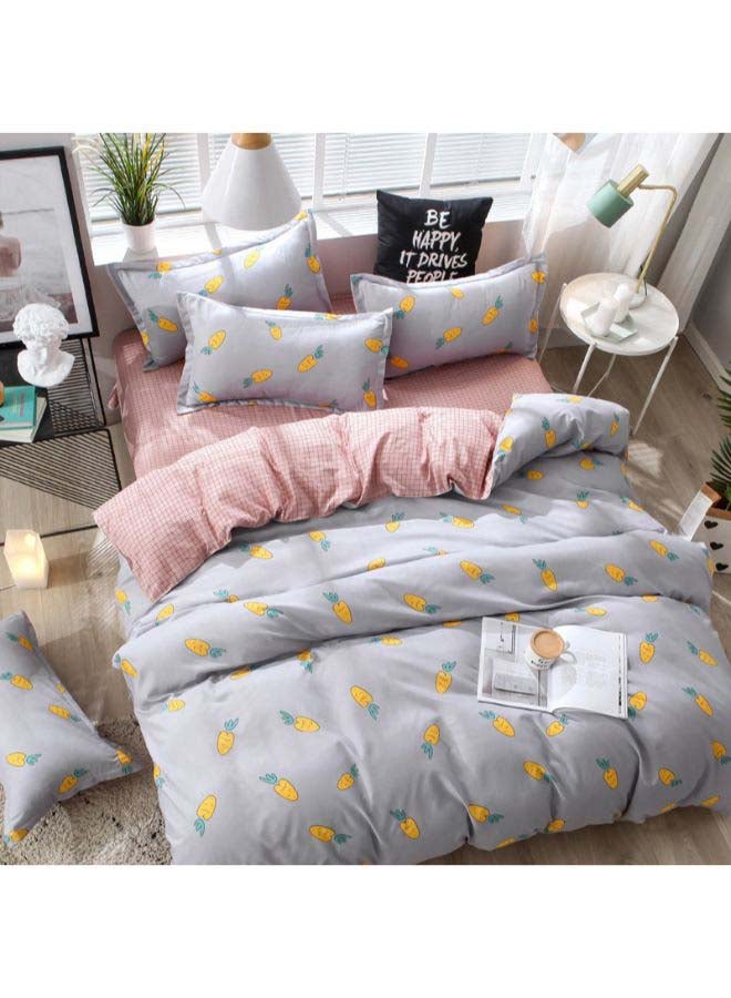 بيوينتي طقم غطاء لحاف شين تيان مزين بطبعة، من 4 قطع بوليستر رمادي/ أصفر/ أخضر - Image 3