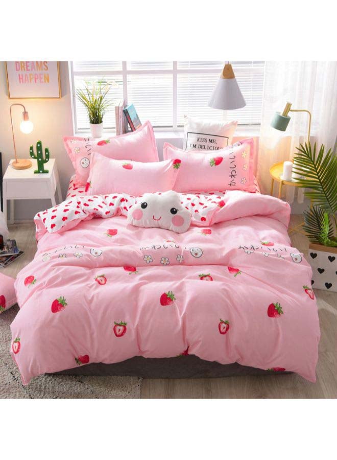 Beauenty 4-Piece Luxury Jacquard Duvet Cover Set Polyester Pink/White - Image 1