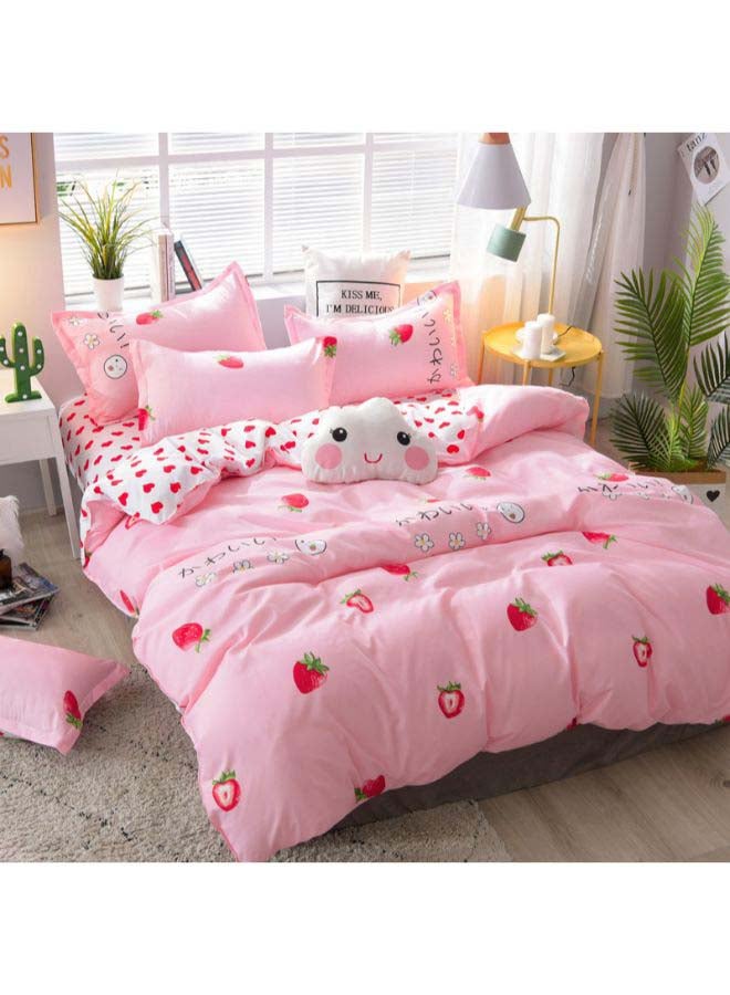 Beauenty 4-Piece Luxury Jacquard Duvet Cover Set Polyester Pink/White - Image 2