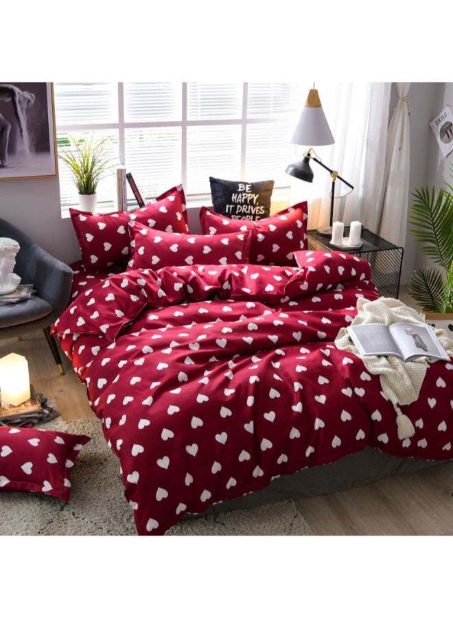 Beauenty 4-Piece Full Of Love Duvet Cover Set Polyester Maroon/Beige - Image 2