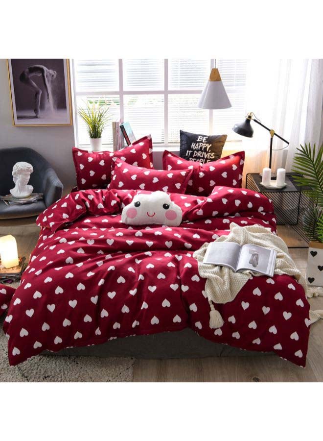 Beauenty 4-Piece Full Of Love Duvet Cover Set Polyester Maroon/Beige - Image 1
