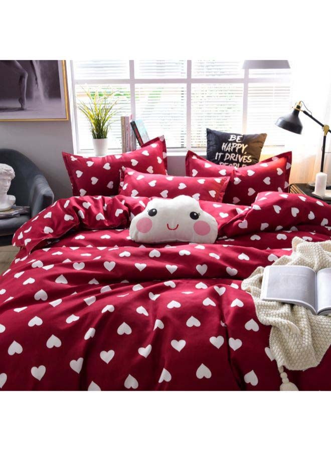 بيوينتي طقم غطاء لحاف مزين بطبعة مكون من 4 قطع بوليستر أحمر/أبيض - Image 3