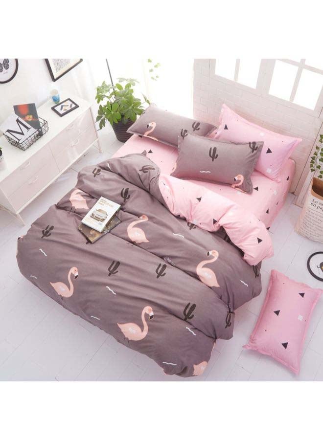 Beauenty 4-Piece Luxury Jacquard Duvet Cover Set Polyester Brown/Pink - Image 2