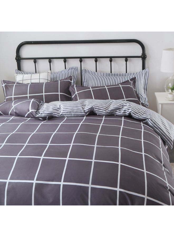 Beauenty 4-Piece Luxury Jacquard Duvet Cover Set Polyester Grey/White - Image 2