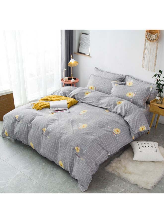 Beauenty 4-Piece Printed Duvet Cover Set Polyester Grey/Yellow - Image 1