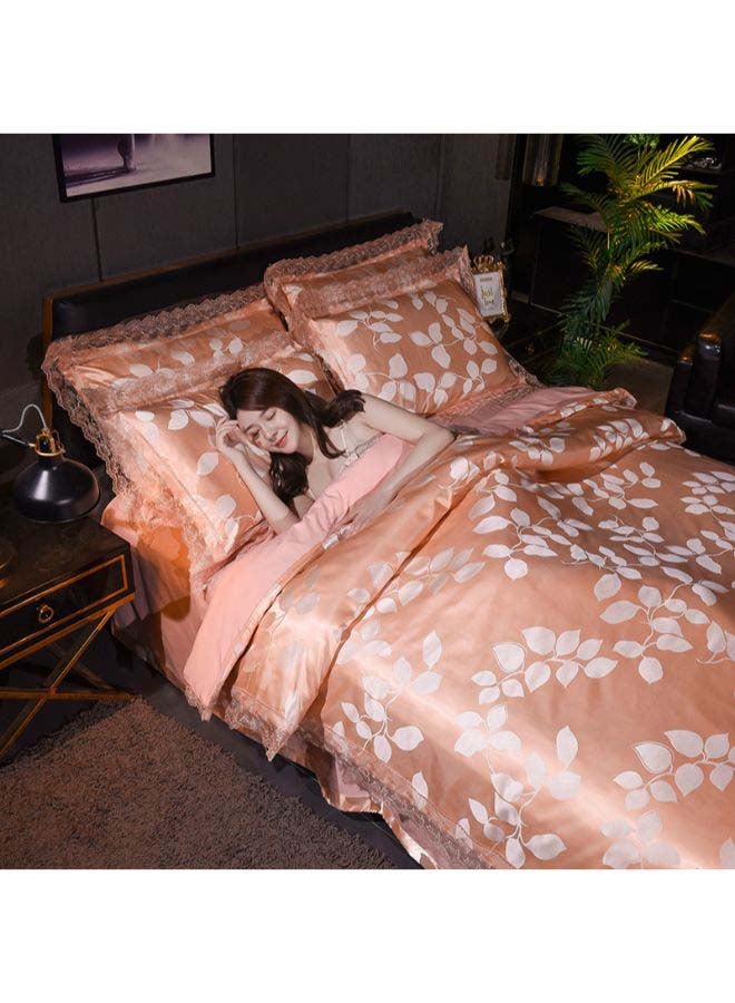 Beauenty 4-Piece Jacquard Duvet Cover Set Polyester Orange/White Jacquard Duvet Cover 180x220 Cm, Pillow Cases 48x74 Cm, Fitted Sheet 230x246cm - Image 1