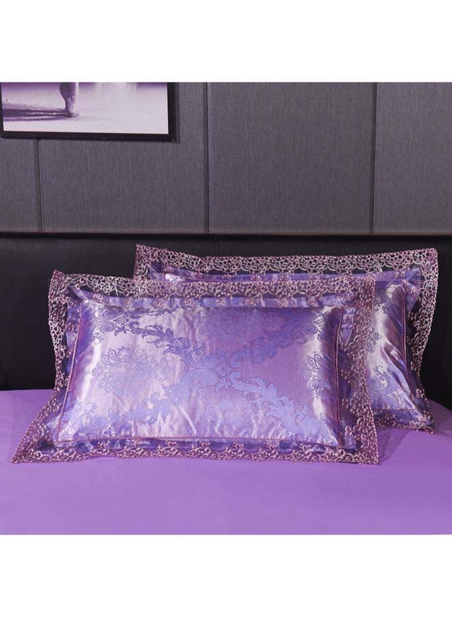 Beauenty 4-Piece Jacquard Duvet Cover Set Polyester Purple Duvet Cover 150x200 Cm, Pillowcases 48x75 Cm, Fitted Sheet 200x248cm - Image 4