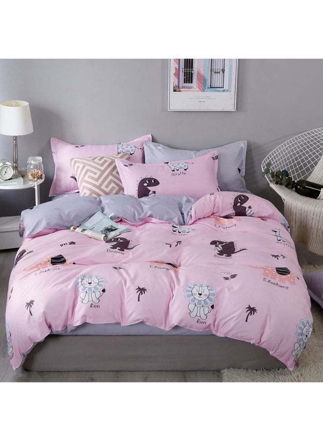 بيوينتي طقم مفرش سرير فاخر مقاس فردي من نسيج الجاكار وبنمط أوروبي، من 4 قطع بوليستر وردي - Image 1