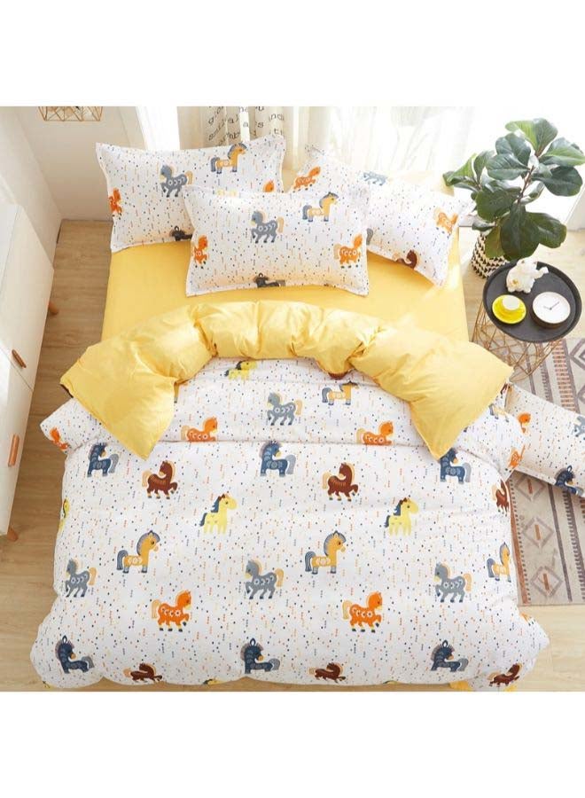 Beauenty 4-Piece Printed Duvet Set Polyester White/Yellow - Image 1