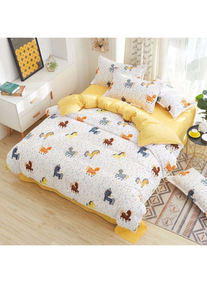 Beauenty 4-Piece Printed Duvet Set Polyester White/Yellow - Image 2