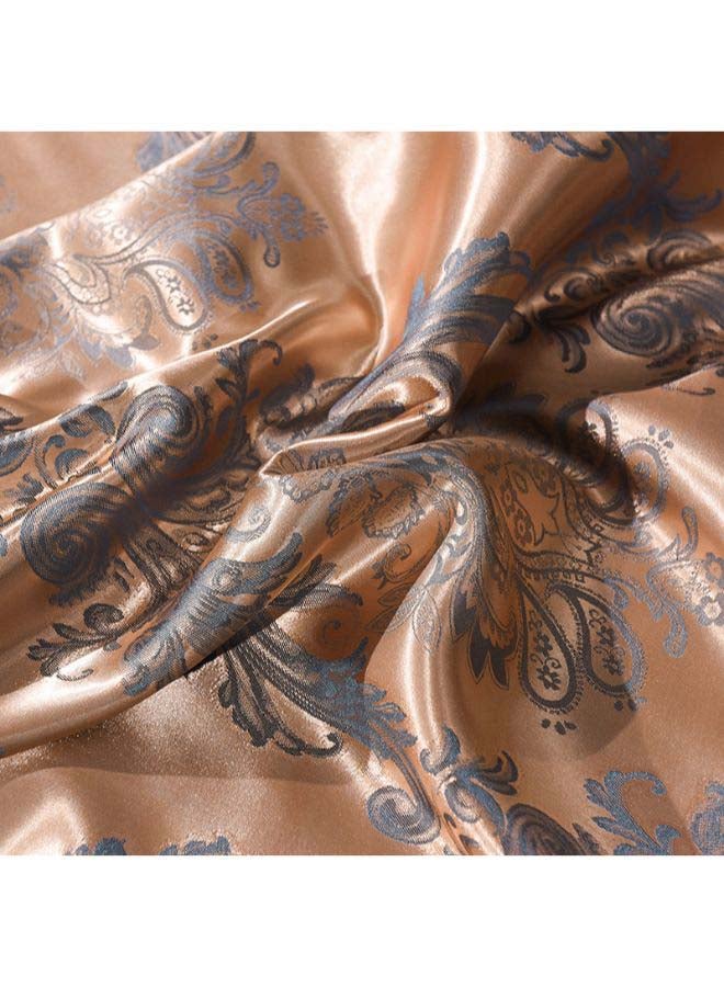 بيوينتي طقم غطاء لحاف من قماش الجاكارد، 4 قطع بوليستر ذهب / أزرق Jacquard Duvet Cover 220x240 cm, Pillowcases 48x74 cm, Fitted Sheet 230x269سم - Image 2