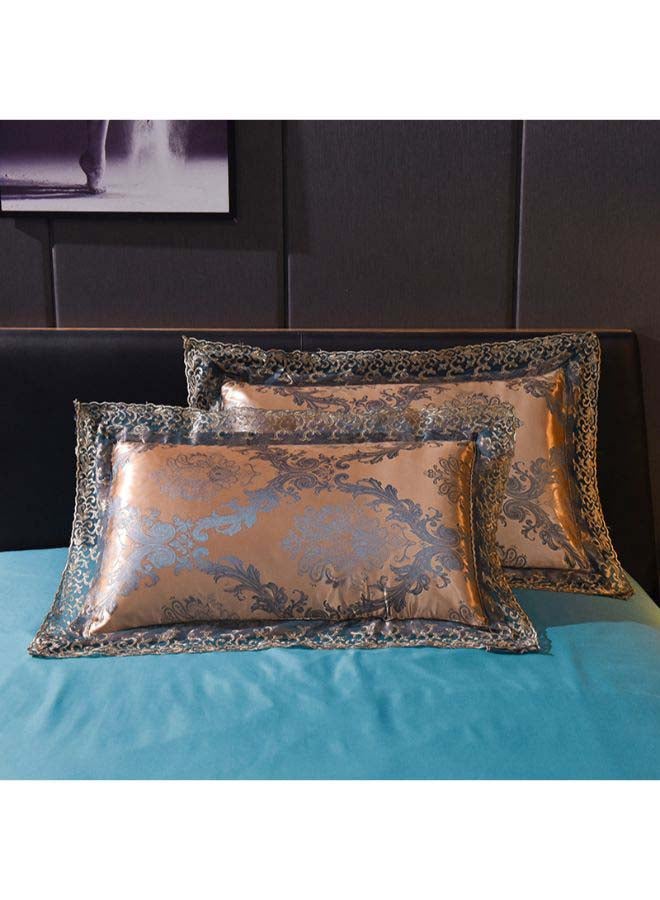 بيوينتي طقم غطاء لحاف من قماش الجاكارد، 4 قطع بوليستر ذهب / أزرق Jacquard Duvet Cover 220x240 cm, Pillowcases 48x74 cm, Fitted Sheet 230x269سم - Image 3