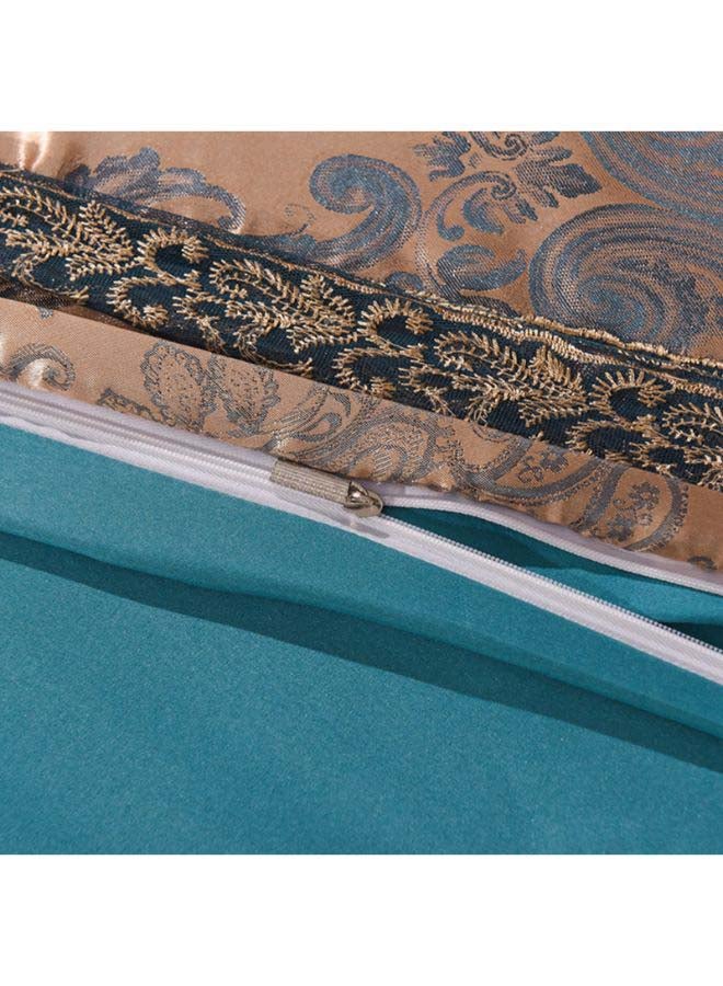 بيوينتي طقم غطاء لحاف من قماش الجاكارد، 4 قطع بوليستر ذهب / أزرق Jacquard Duvet Cover 220x240 cm, Pillowcases 48x74 cm, Fitted Sheet 230x269سم - Image 4