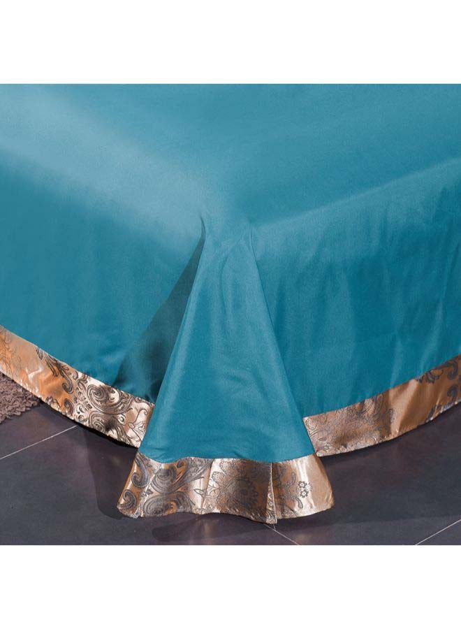 بيوينتي طقم غطاء لحاف من قماش الجاكارد، 4 قطع بوليستر ذهب / أزرق Jacquard Duvet Cover 220x240 cm, Pillowcases 48x74 cm, Fitted Sheet 230x269سم - Image 5