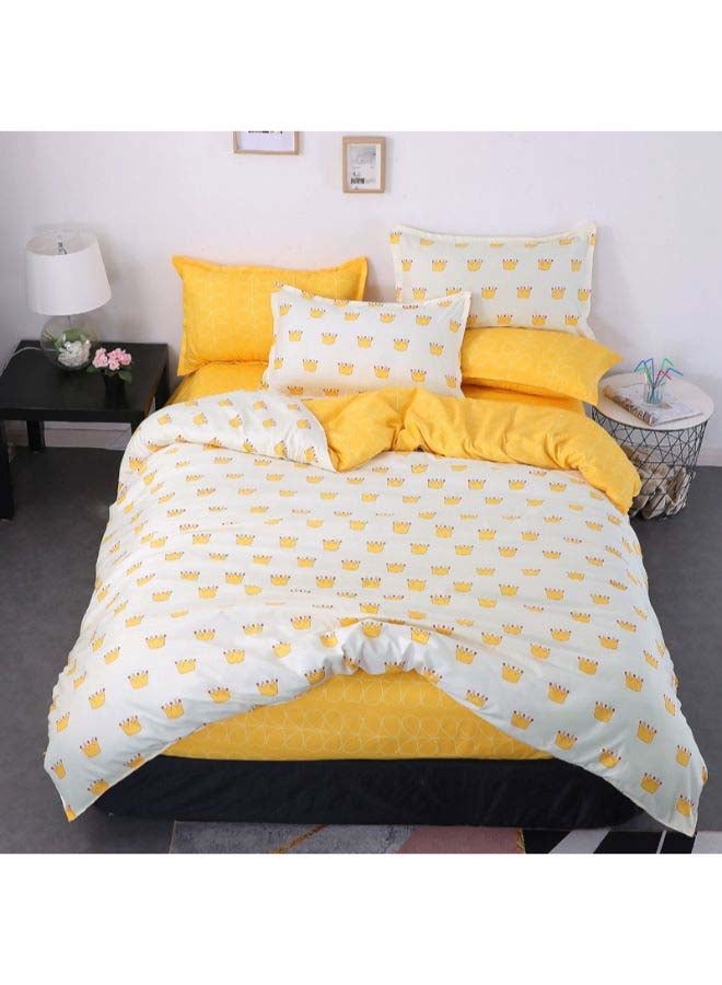 بيوينتي طقم غطاء لحاف من قماش الجاكارد، 4 قطع بوليستر أبيض/أصفر - Image 1