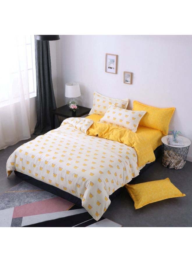بيوينتي طقم غطاء لحاف من قماش الجاكارد، 4 قطع بوليستر أبيض/أصفر - Image 5