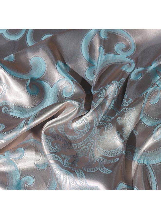 بيوينتي طقم غطاء لحاف من قماش الجاكارد، 4 قطع مختلط أزرق/بني Jacquard Duvet Cover 200x230 cm, Pillowcases 48x74 cm, Fitted Sheet 230x271سم - Image 3