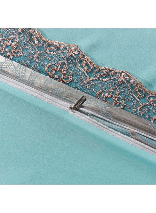 بيوينتي طقم غطاء لحاف من قماش الجاكارد، 4 قطع مختلط أزرق/بني Jacquard Duvet Cover 200x230 cm, Pillowcases 48x74 cm, Fitted Sheet 230x271سم - Image 5