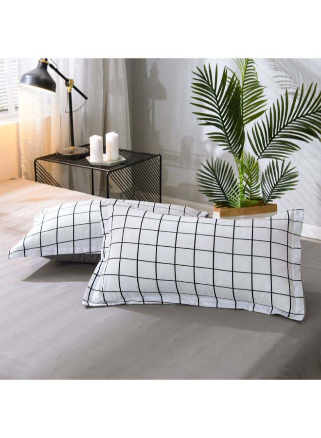 Beauenty 4-Piece Simple Grid Duvet Cover Set Polyester White/Grey  - Image 5