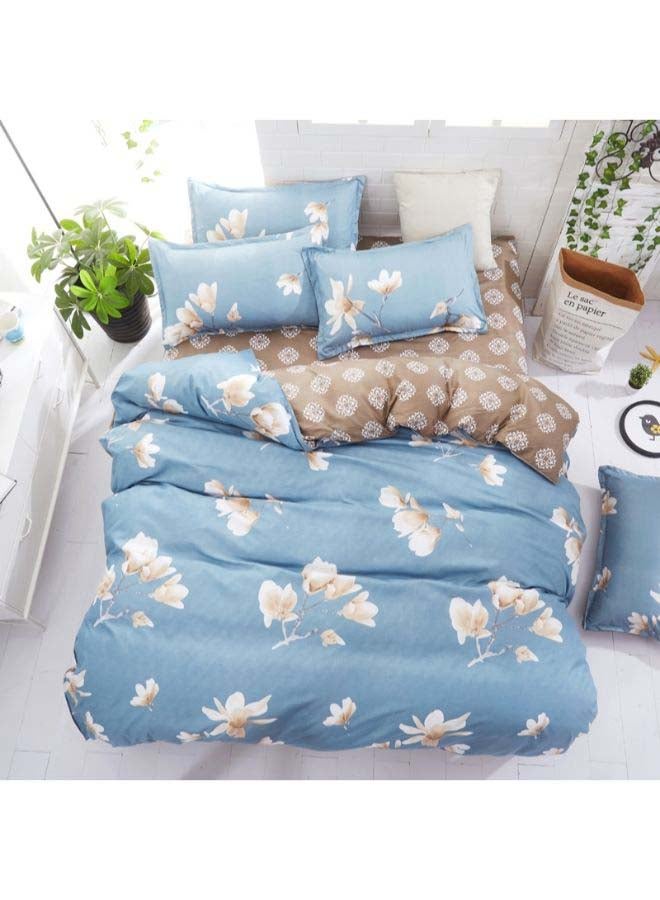 بيوينتي طقم غطاء لحاف بنمط أوروبي، من 4 قطع بوليستر أزرق/أبيض/أصفر - Image 1