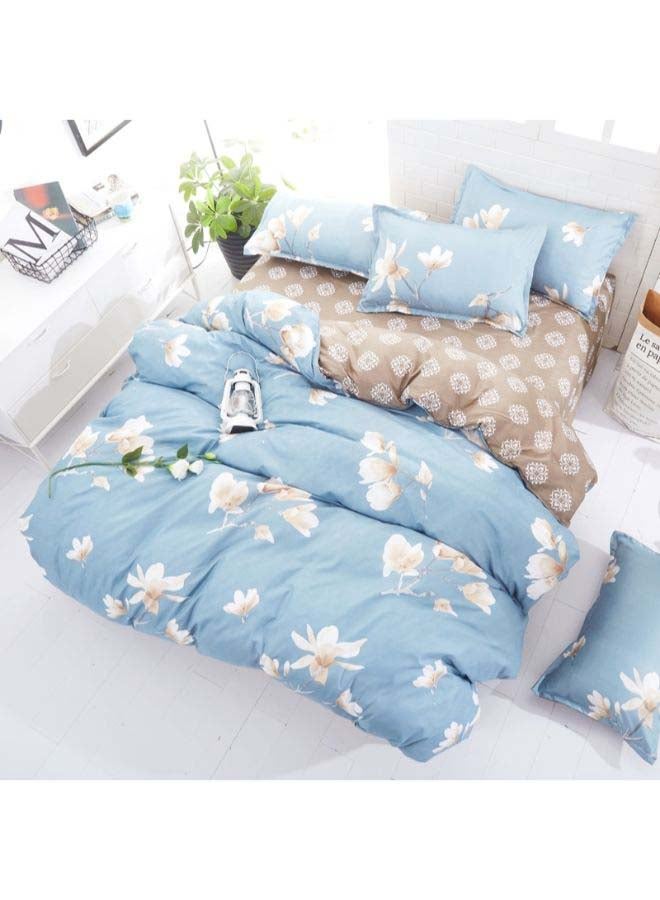 بيوينتي طقم غطاء لحاف بنمط أوروبي، من 4 قطع بوليستر أزرق/أبيض/أصفر - Image 2