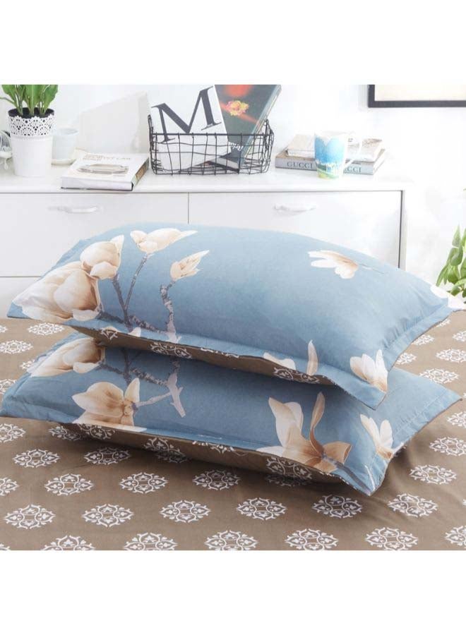 بيوينتي طقم غطاء لحاف بنمط أوروبي، من 4 قطع بوليستر أزرق/أبيض/أصفر - Image 3