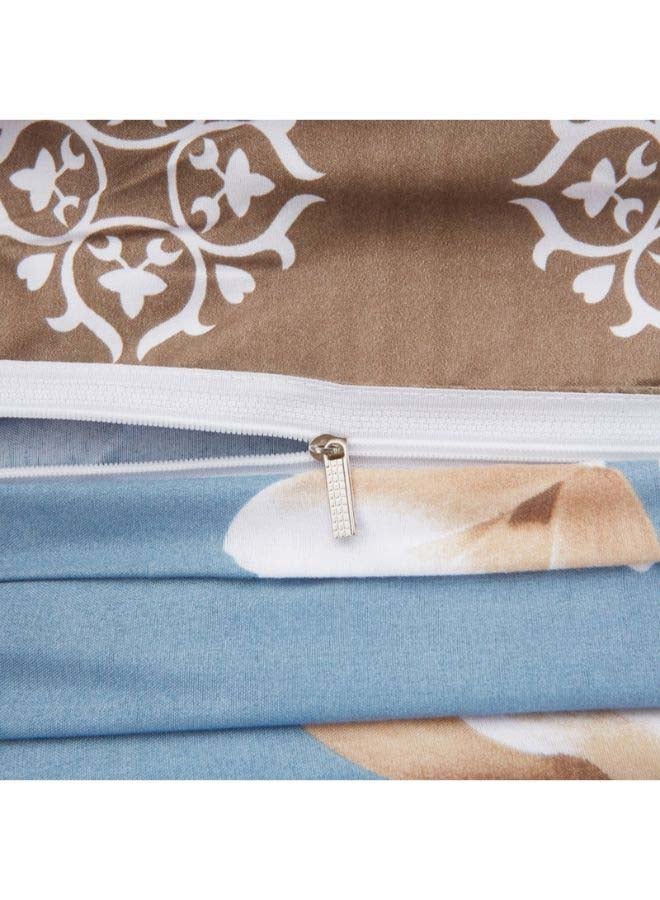 بيوينتي طقم غطاء لحاف بنمط أوروبي، من 4 قطع بوليستر أزرق/أبيض/أصفر - Image 5