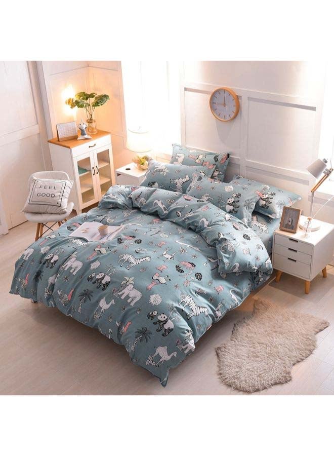 Beauenty 4-Piece European Style Animal Printed Duvet Cover Set Polyester Green/White/Pink - Image 1