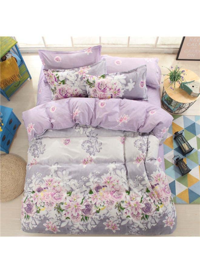 بيوينتي طقم غطاء ألحفة من الجاكار الفاخر مكون من 4 قطع بوليستر أرجواني/أسود/أبيض - Image 1