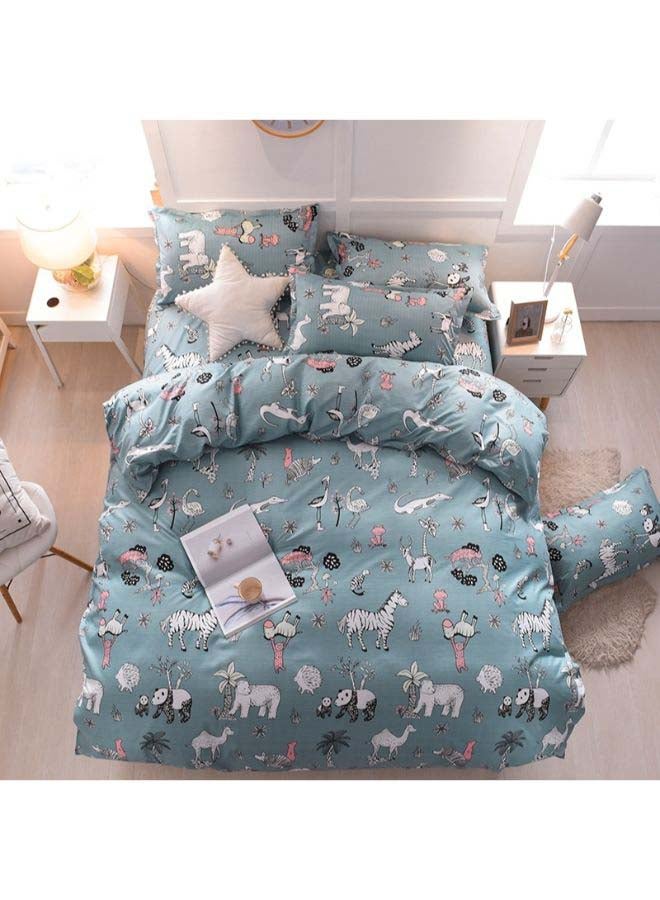 Beauenty 4-Piece European Style Animal Printed Duvet Cover Set Polyester Green/White/Pink - Image 2