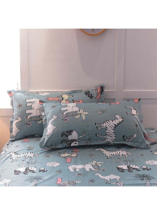 Beauenty 4-Piece European Style Animal Printed Duvet Cover Set Polyester Green/White/Pink - Image 3