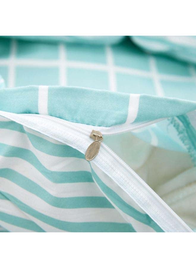 بيوينتي طقم لحاف مزين بطبعة، من 4 قطع بوليستر أزرق/ أبيض - Image 5