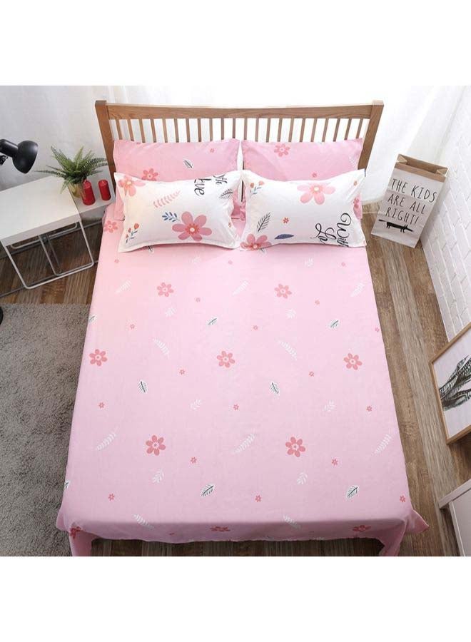 بيوينتي طقم مفرش سرير فاخر بتصميم أوروبي من نسيج جاكار، 4 قطع بوليستر أبيض/ وردي - Image 2