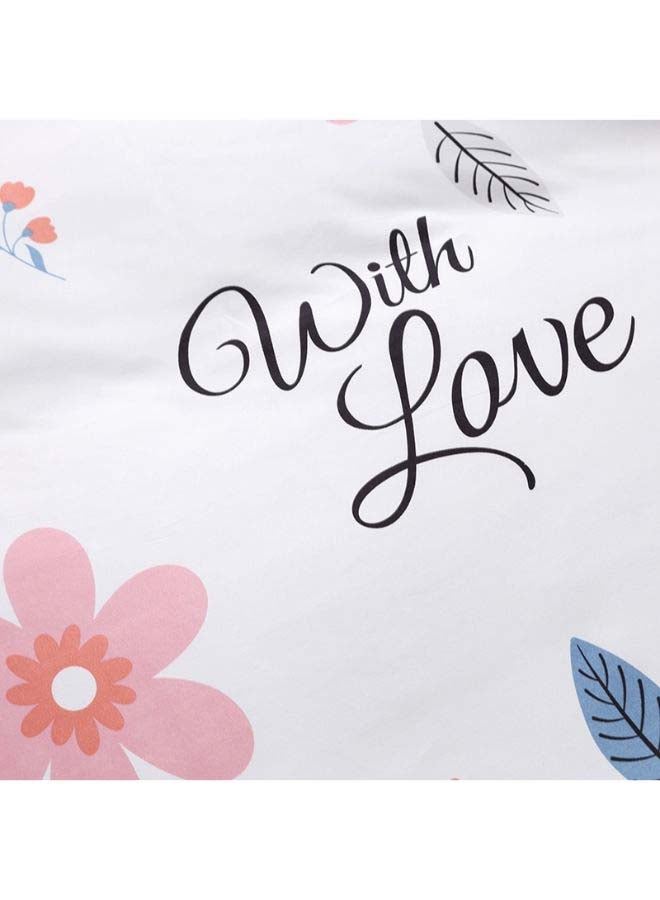 بيوينتي طقم مفرش سرير فاخر بتصميم أوروبي من نسيج جاكار، 4 قطع بوليستر أبيض/ وردي - Image 4