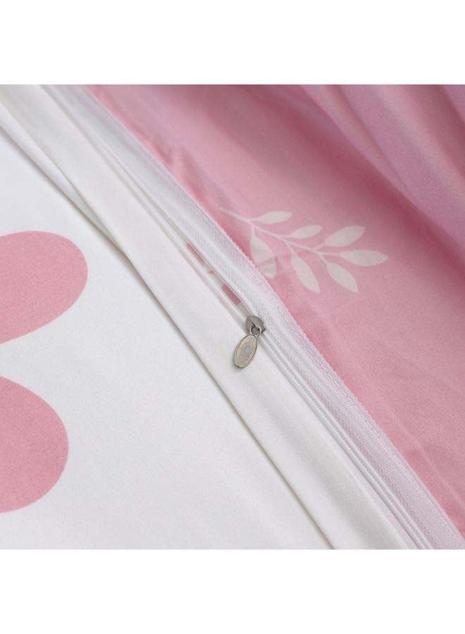 بيوينتي طقم مفرش سرير فاخر بتصميم أوروبي من نسيج جاكار، 4 قطع بوليستر أبيض/ وردي - Image 5