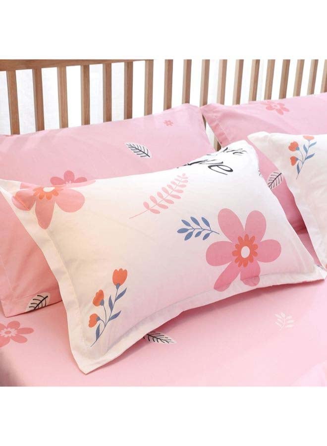 بيوينتي طقم مفرش سرير فاخر بتصميم أوروبي من نسيج جاكار، 4 قطع بوليستر أبيض/ وردي - Image 3