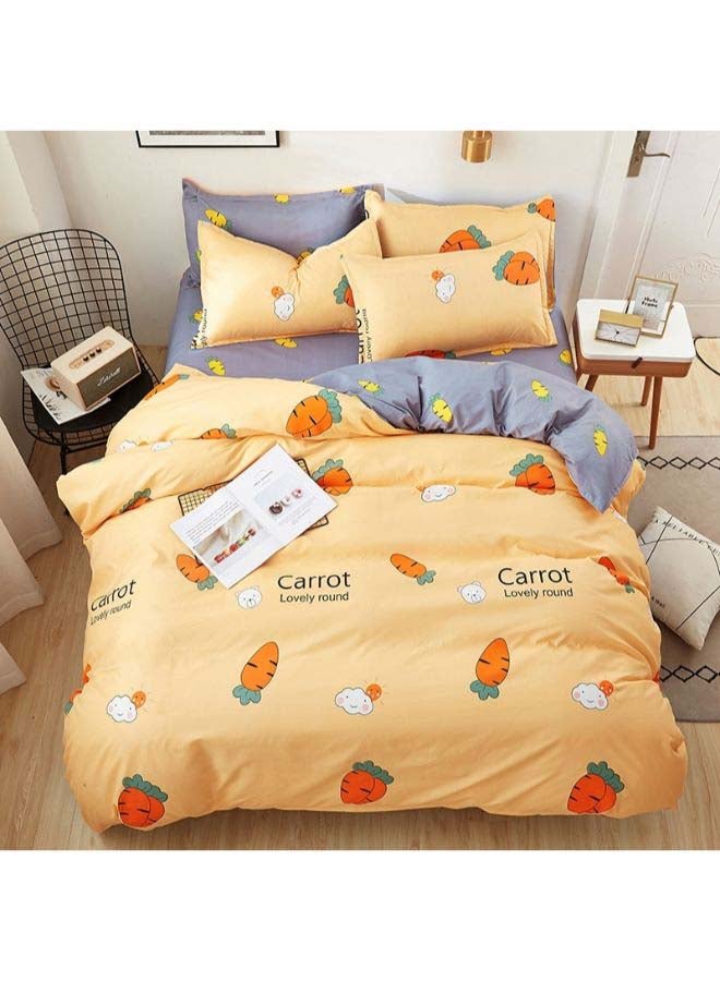 بيوينتي طقم مفرش سرير فاخر مقاس فردي من نسيج الجاكار وبنمط أوروبي، من 4 قطع بوليستر برتقالي/رمادي - Image 1