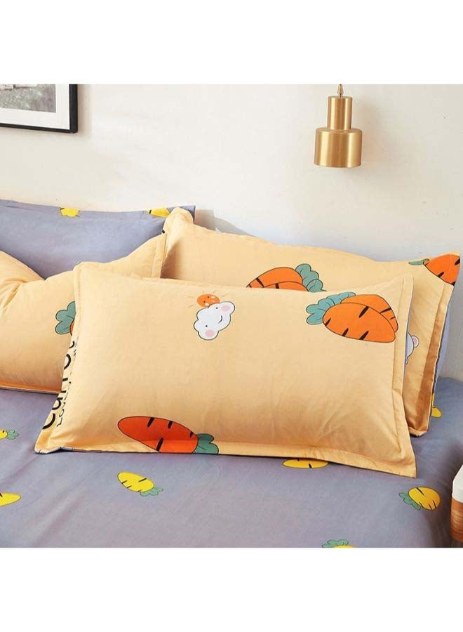 بيوينتي طقم مفرش سرير فاخر مقاس فردي من نسيج الجاكار وبنمط أوروبي، من 4 قطع بوليستر برتقالي/رمادي - Image 4