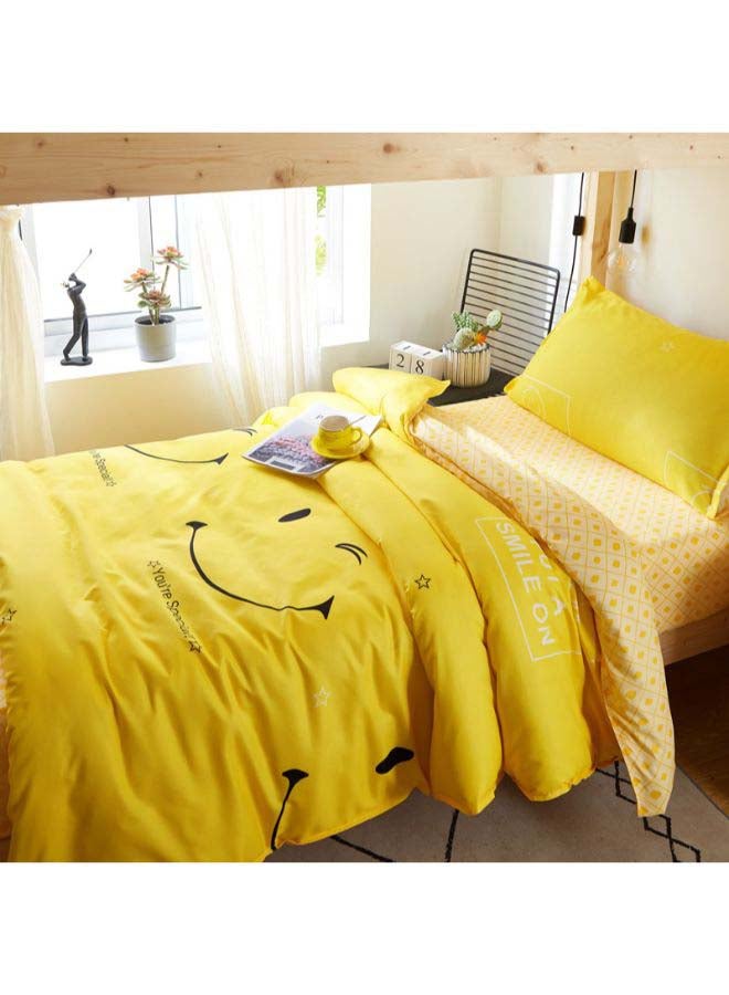 بيوينتي طقم غطاء لحاف بطابع غربي بطبعة سمايلي مكون من 4 قطع بوليستر أصفر/أسود - Image 3