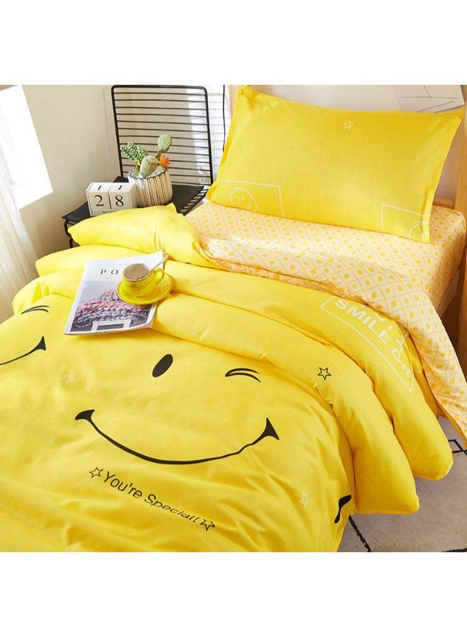 بيوينتي طقم غطاء لحاف بطابع غربي بطبعة سمايلي مكون من 4 قطع بوليستر أصفر/أسود - Image 4