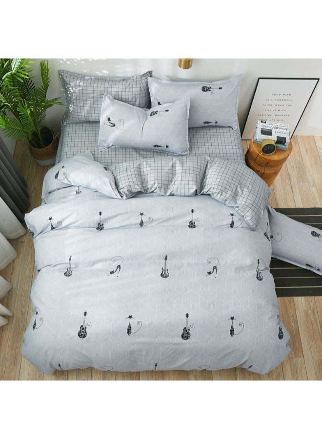 بيوينتي طقم مفرش سرير فاخر مقاس فردي من نسيج الجاكار وبنمط أوروبي، من 4 قطع بوليستر رمادي - Image 1