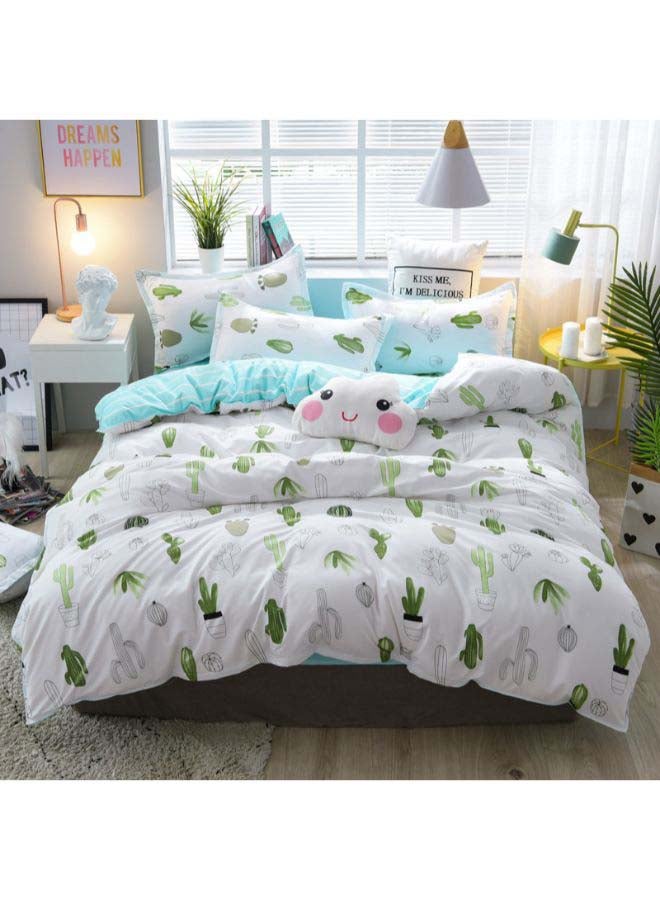 بيوينتي طقم مفرش سرير بطبعة تعبر عن الصحراء مع نجوم، من 3 قطع بوليستر أبيض/أزرق/أخضر - Image 1