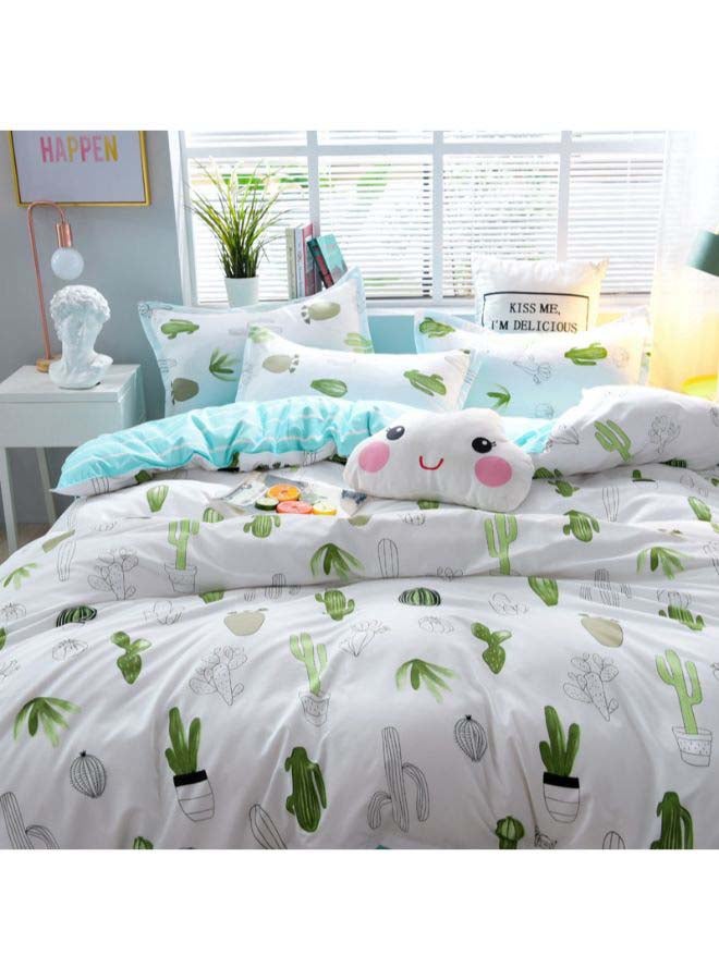 بيوينتي طقم مفرش سرير بطبعة تعبر عن الصحراء مع نجوم، من 3 قطع بوليستر أبيض/أزرق/أخضر - Image 3