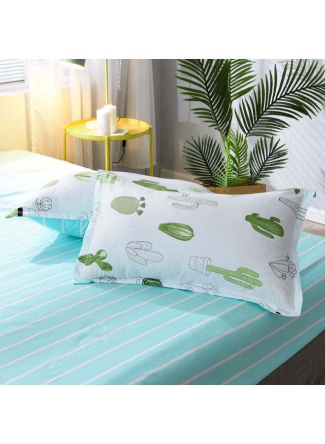 بيوينتي طقم مفرش سرير بطبعة تعبر عن الصحراء مع نجوم، من 3 قطع بوليستر أبيض/أزرق/أخضر - Image 5