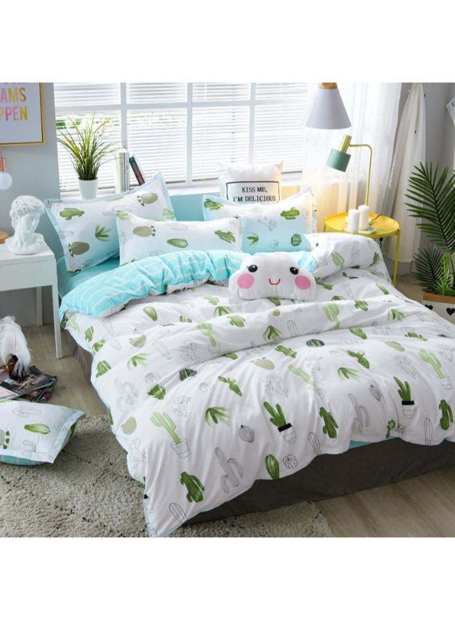 بيوينتي طقم مفرش سرير بطبعة تعبر عن الصحراء مع نجوم، من 3 قطع بوليستر أبيض/أزرق/أخضر - Image 2